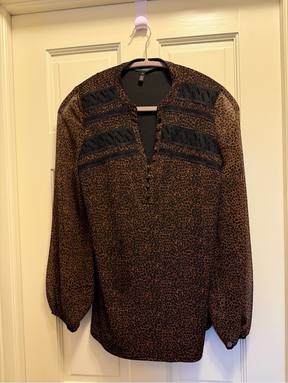 White House Black Market Brown and Black Leopard Print top.